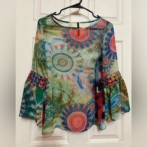 Kay Celine multicolor bell sleeves sheer